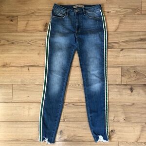 Women’s Zara Z1975 Basic Denim Blue Skinny Jeans Green White Stripe size 4
